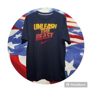 Nike Dri-fit Unleash The Beast Spell Out Graphic Black Tee Mens Sz L